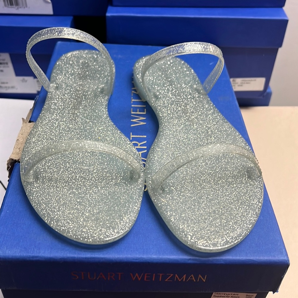 Stuart Weitzman sawyer silver glittery rubber slide size 5